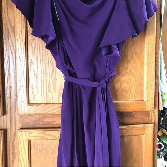 Ali Ro Purple Drape Neck Flutter Sleeve Silk Blend Mini Dress - Picture 4 of 14